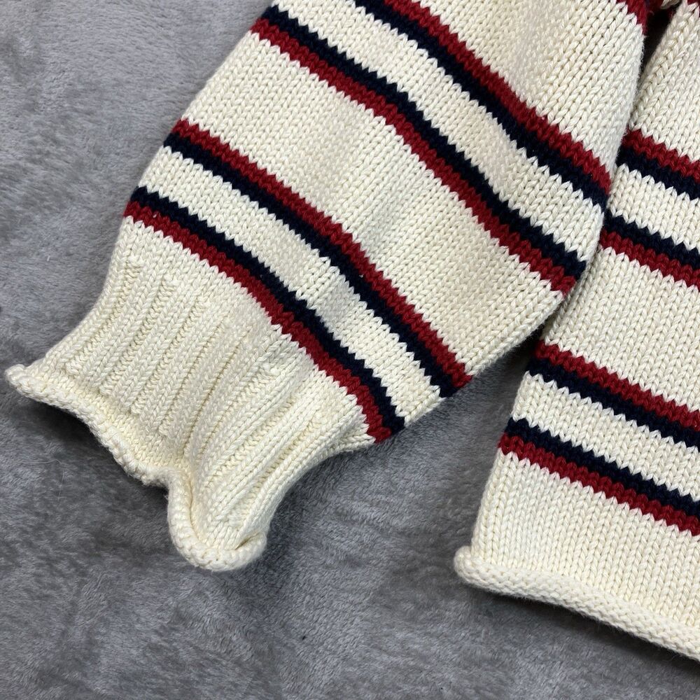 J Crew 2025 Rollneck Sweater Cream Red Striped 100% Cotton Americana Womens M - Picture 4 of 15